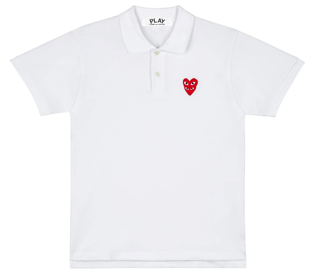 Club21 - COMME des GARCONS PLAY - Stacked Red Emblem Polo Tee Unisex - POLOS - White