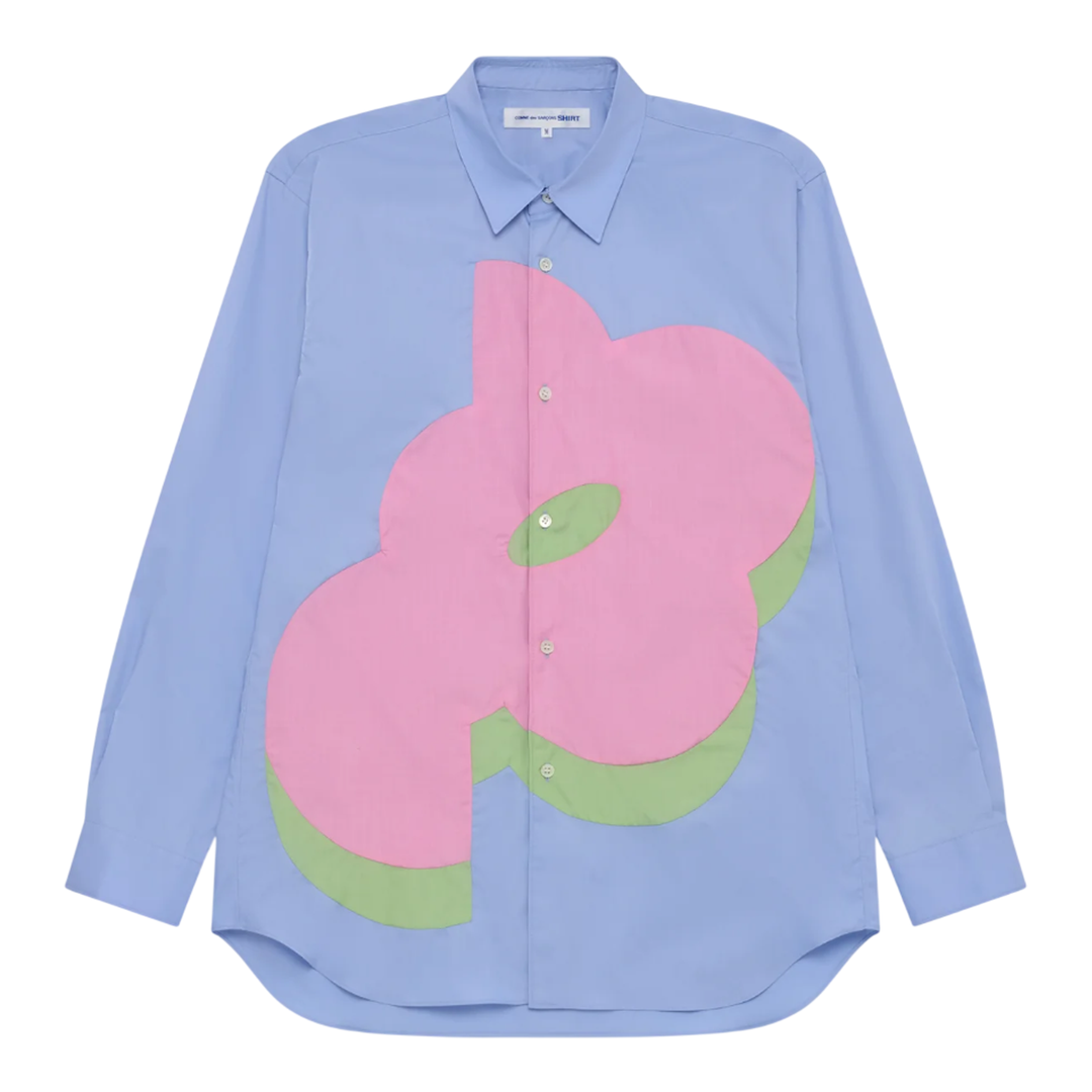 Bold Pattern Print Blue Button Shirt