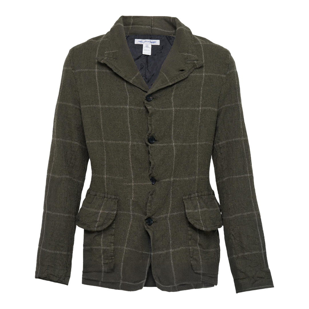 Club21 - COMME des GARCONS SHIRT - Wool Windowpane Check Jacket - JACKETS - Khaki
