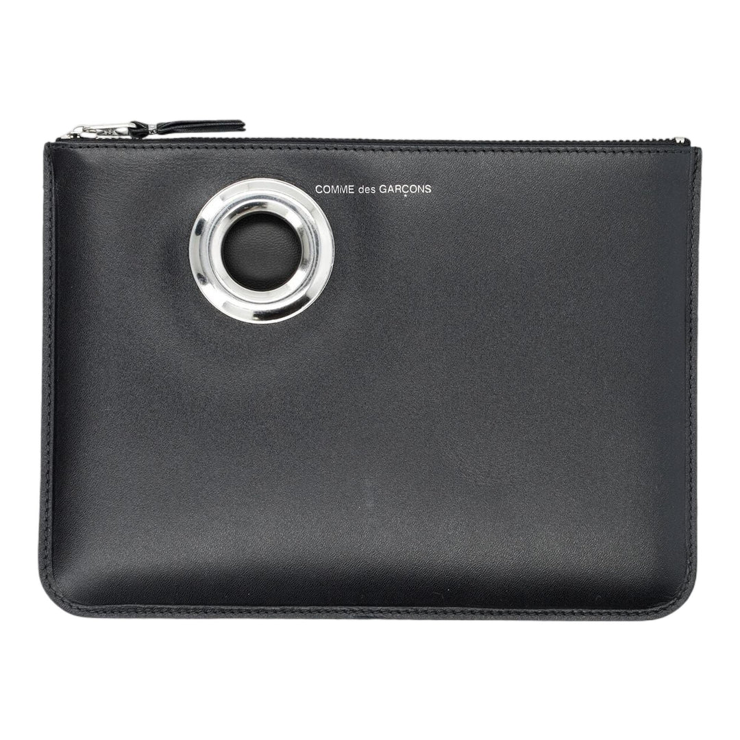 Club21 - COMME des GARCONS WALLET - Silver Eyelet Zip Pouch - WALLETS - Black