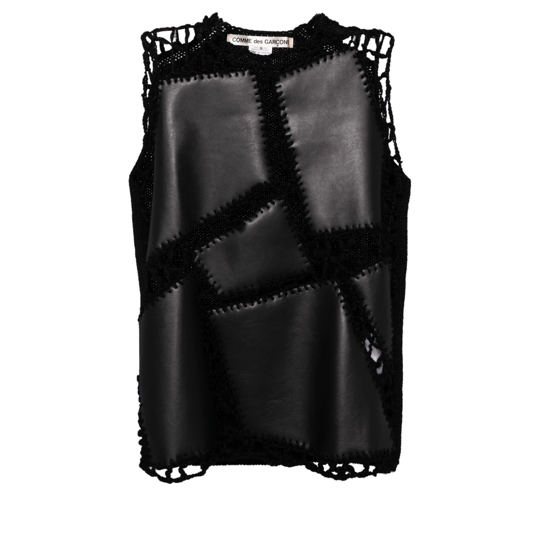 COMME_des_GARCONS_Wool_Jersey_X_Matt_Fake_Leather_Knit_Top_Black