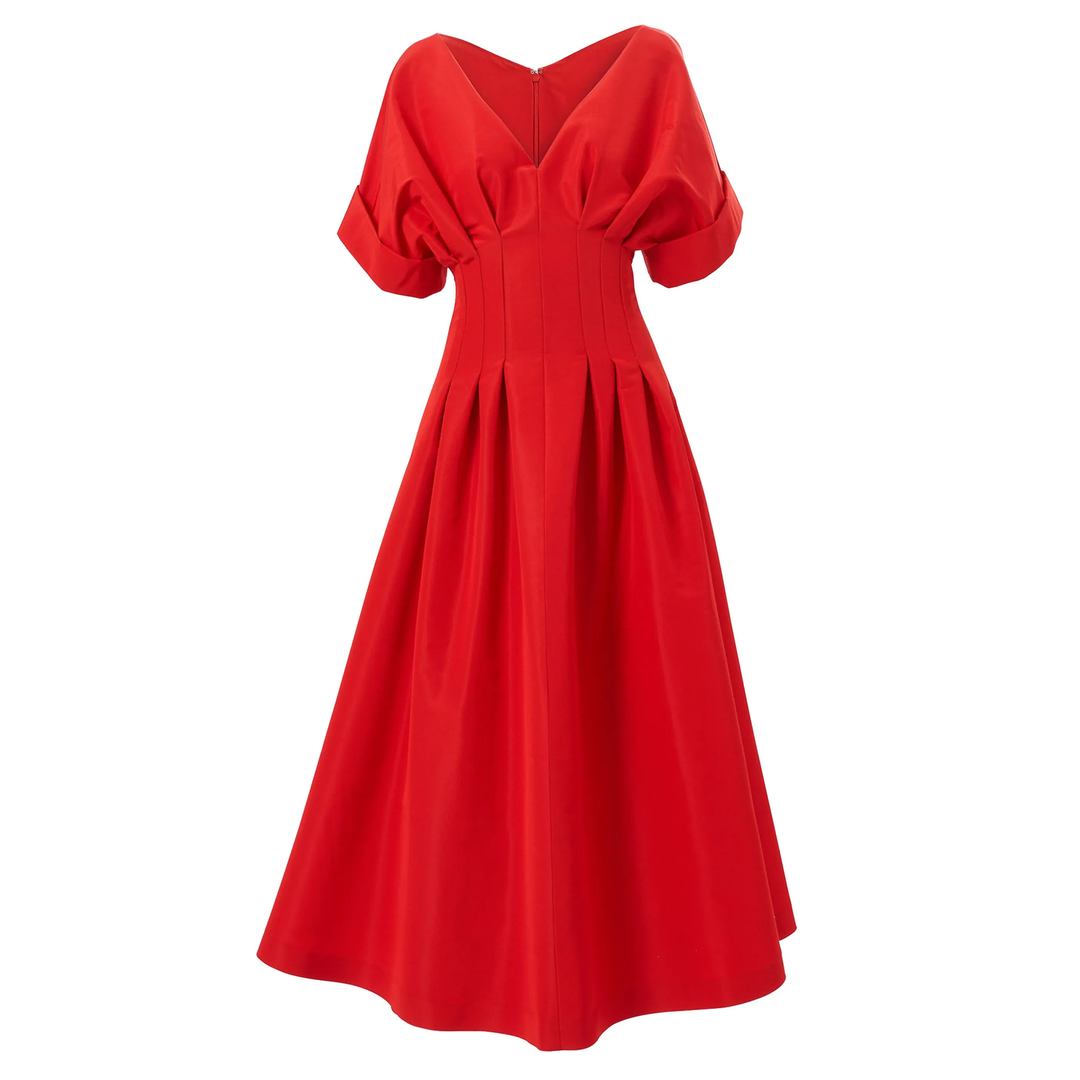 Carolina_Herrera_V-Neck_Midi_Dress_Red