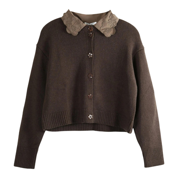 Club21 - Cecilie Bahnsen - Relaxed Cardigan With Woven Cotton - CARDIGANS - Brown