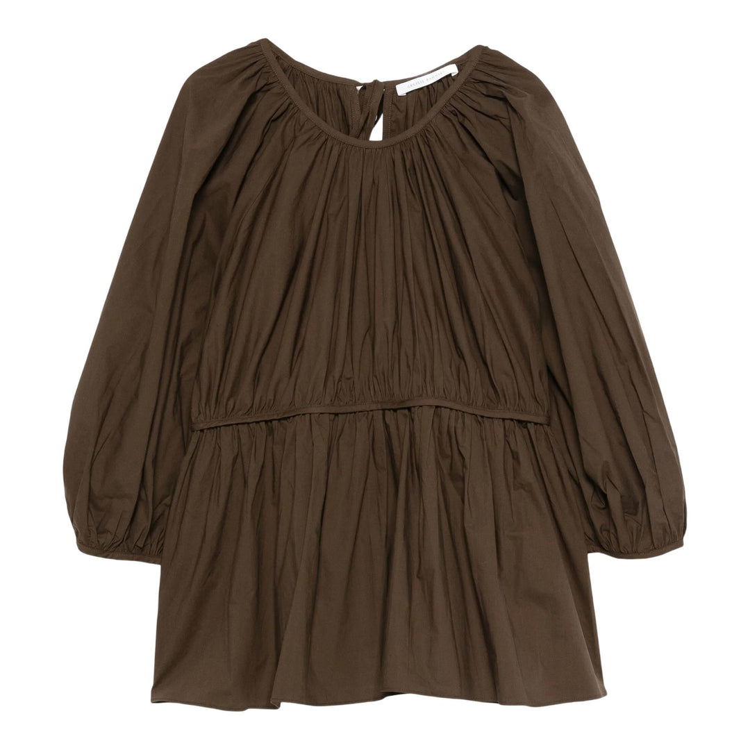 Club21 - Cecilie Bahnsen - Top With Puff Sleeves And Bow - WOVEN TOPS - Brown