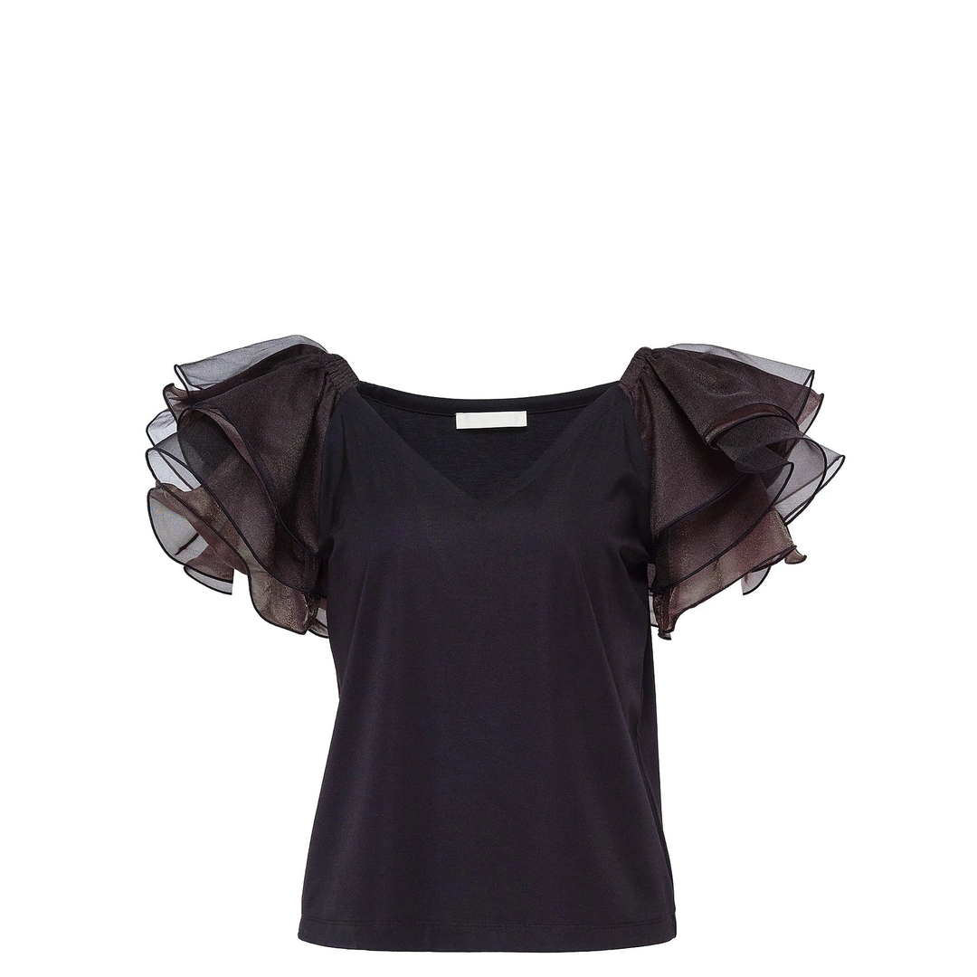 Club21_Collection_Triacetate_Satin_Knit_Frill_Top_Black