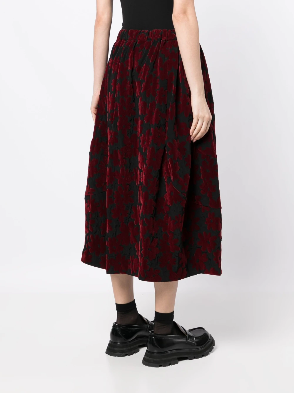 Comme des Garcons Comme des Garcons Chine Flocked Flower Pattern Skirt Burgundy 2