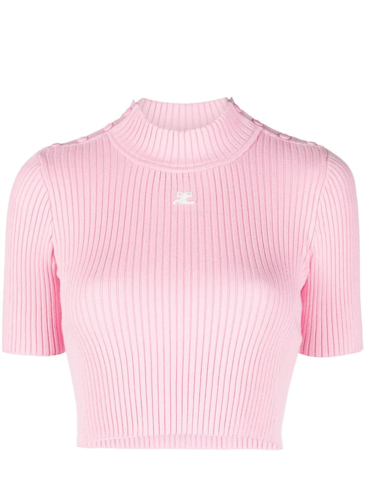     Courreges-Shoulder-Snaps-Rib-Knit-Crop-Top-Pink-1