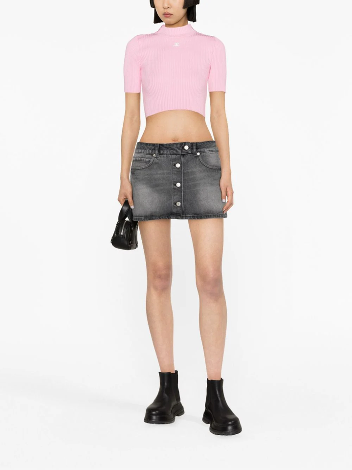 Courreges-Trucker-Black-Denim-Mini-Skirt-Grey-2