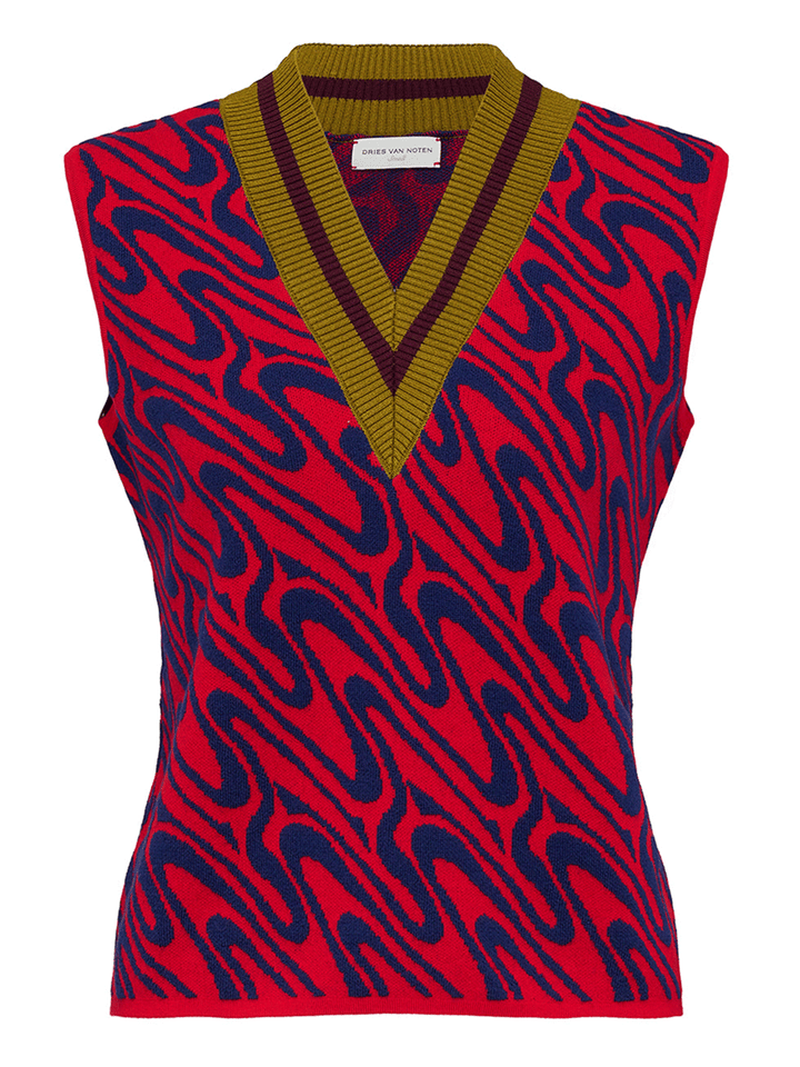 Dries-Van-Noten-Normal-Fit-V-Neck-Debardeur-Top-Red-1