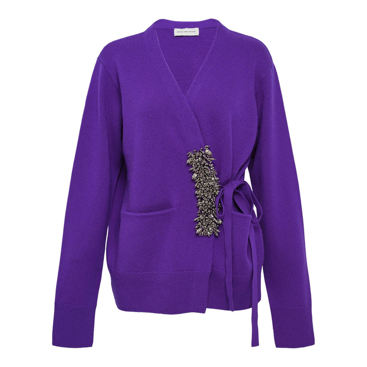 Club21 - Dries Van Noten - Overlapping Embellished Knit Top - KNIT TOPS - Purple