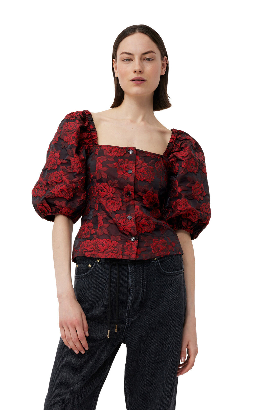 Botanical Jacquard Fitted Blouse