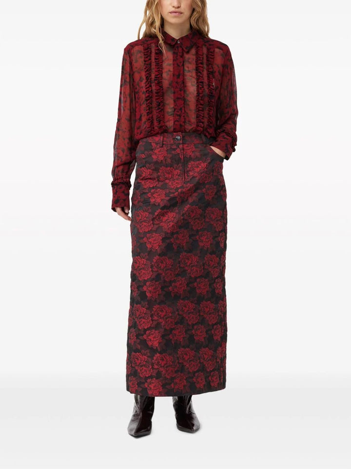 GANNI-Botanical-Jacquard-Long-Skirt-Red-2