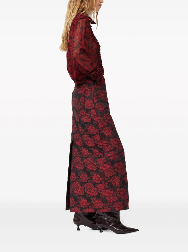 GANNI-Botanical-Jacquard-Long-Skirt-Red-3