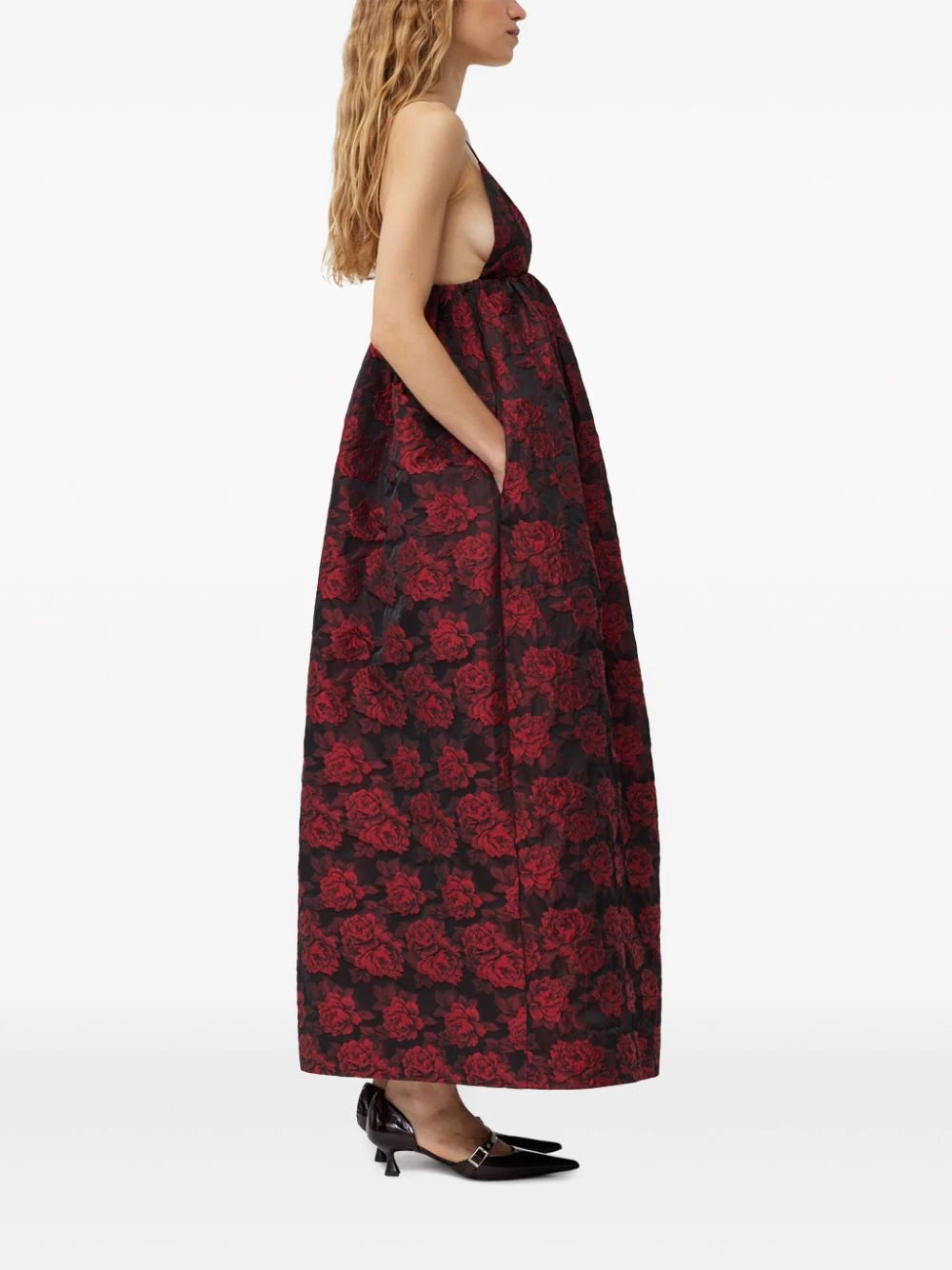 GANNI-Botanical-Jacquard-Long-Strap-Dress-Red-3