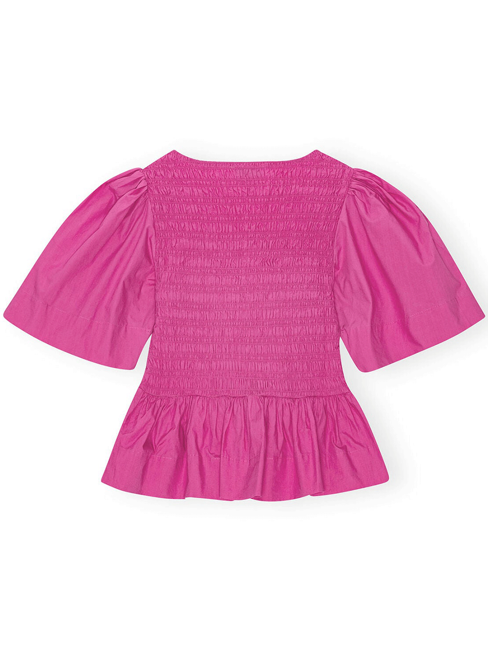 GANNI-Cotton-Poplin-Open-Neck-Smock-Blouse-Pink-2