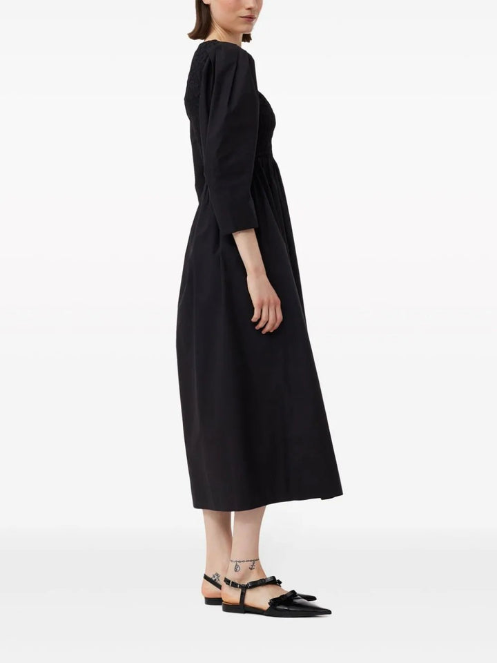 GANNI-Cotton-Poplin-Open-Neck-Smock-Dress-Black-3