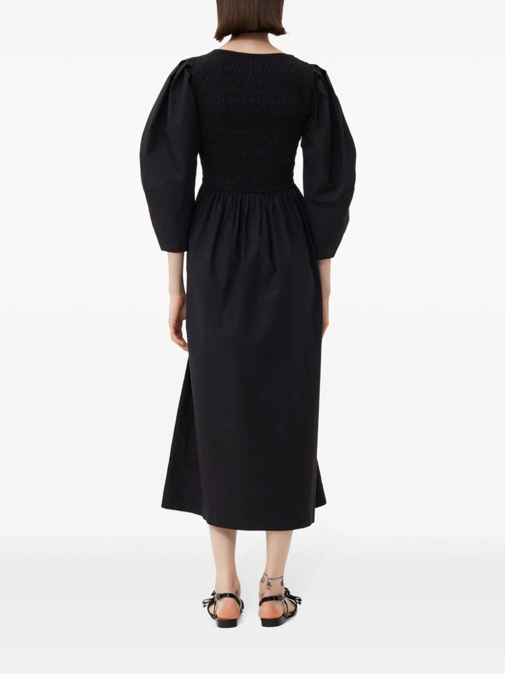 GANNI-Cotton-Poplin-Open-Neck-Smock-Dress-Black-4