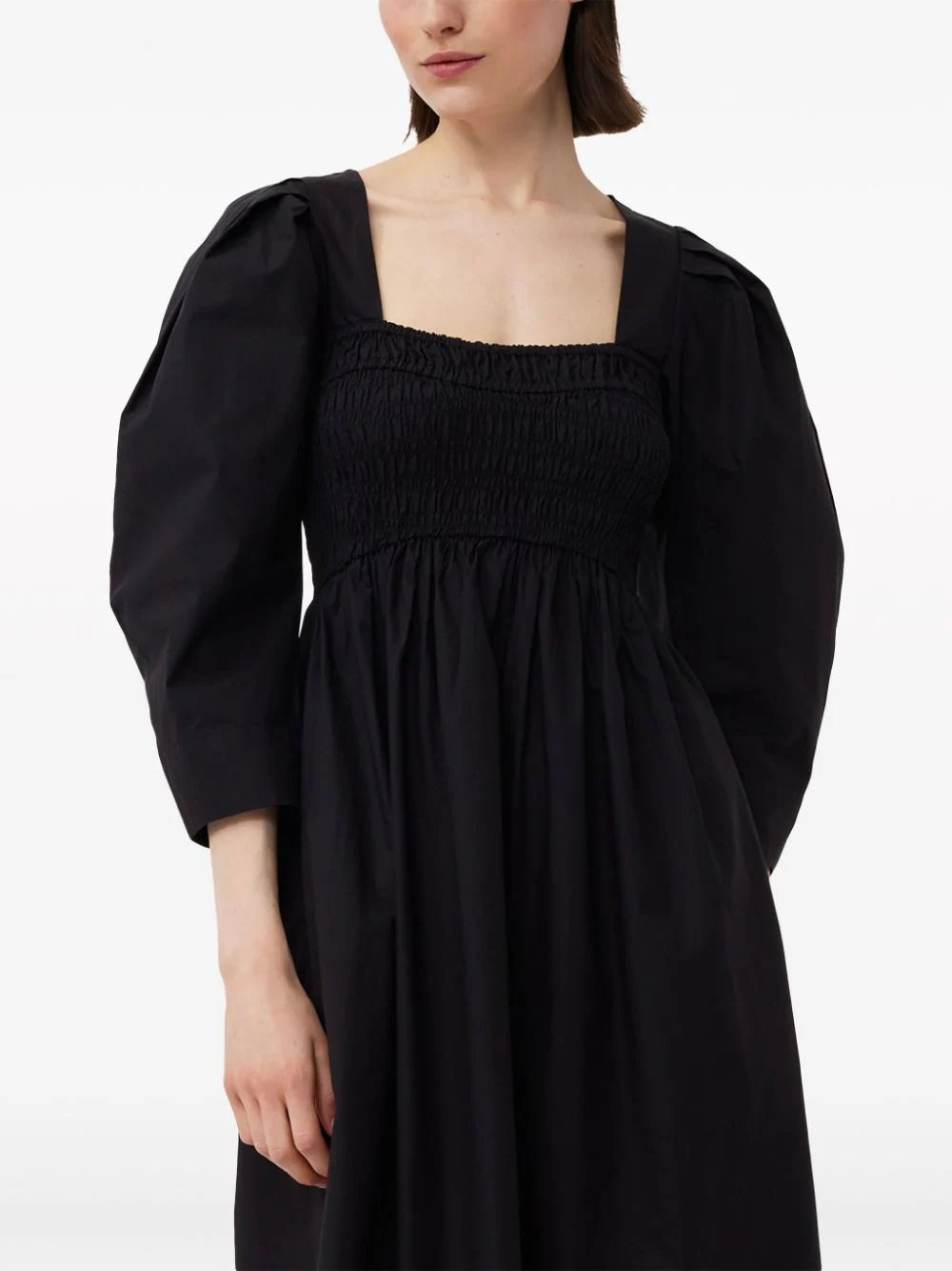 GANNI-Cotton-Poplin-Open-Neck-Smock-Dress-Black-5