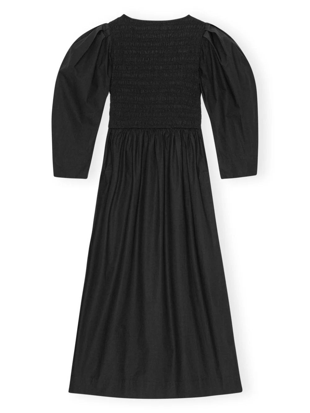 GANNI-Cotton-Poplin-Open-Neck-Smock-Dress-Black-6