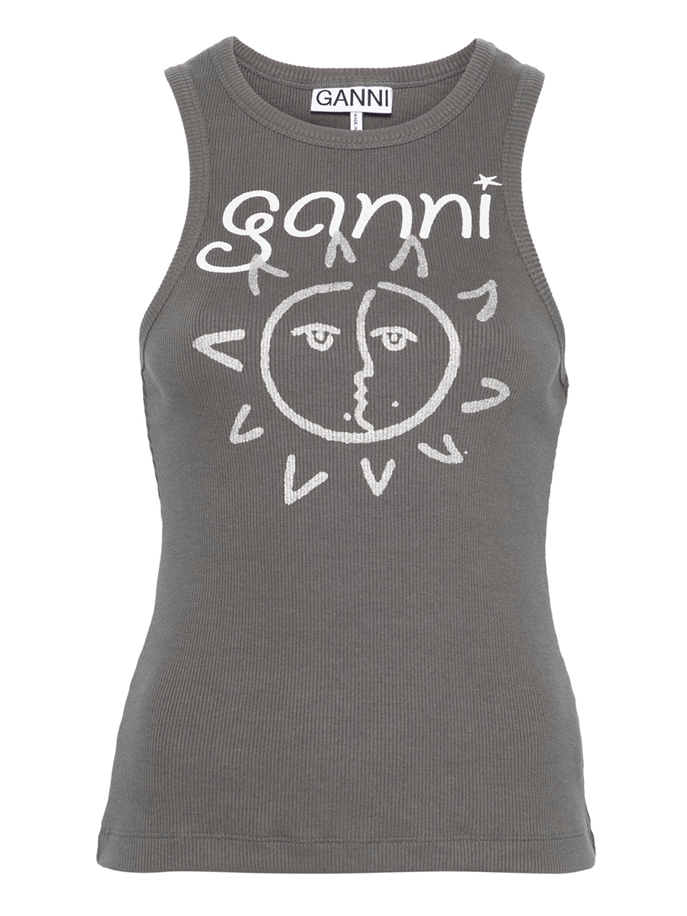 GANNI-Graphic-Rib-Sun-Tank-Top-Grey-1