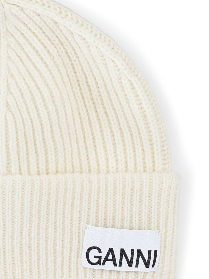 GANNI-Light-Structured-Rib-Knit-Beanie-White-2