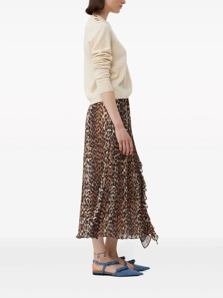 GANNI-Pleated-Georgette-Midi-Flounce-Skirt-Brown-3