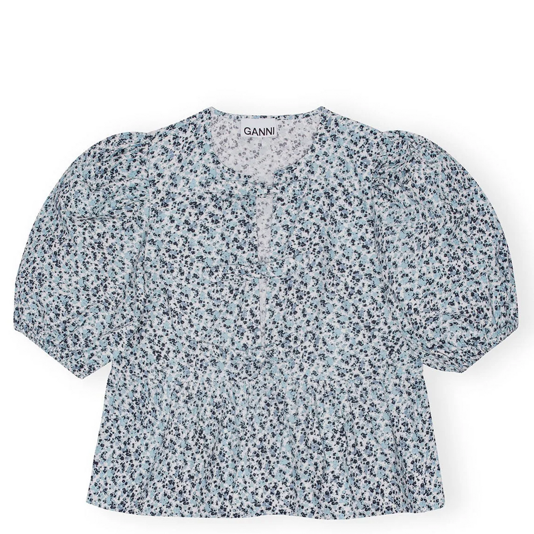 Printed Cotton Poplin Peplum Top