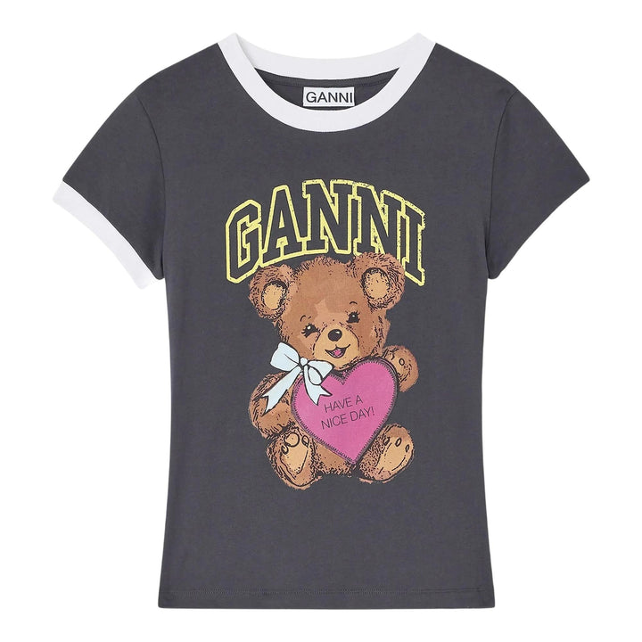 Club21 - GANNI - Basic Cotton Jersey Bear Fitted T-Shirt - TEES - Charcoal