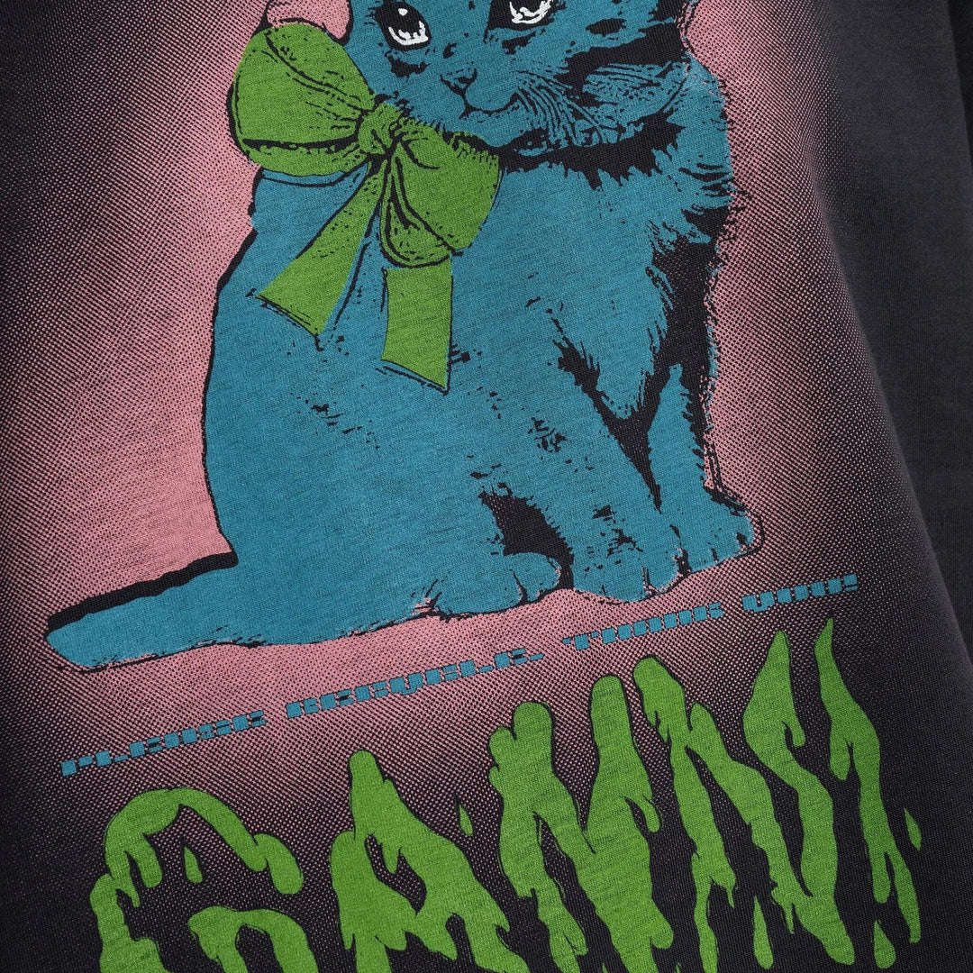 Club21 - GANNI - Basic Cotton Jersey Neon Kitty T-Shirt - TEES - Charcoal