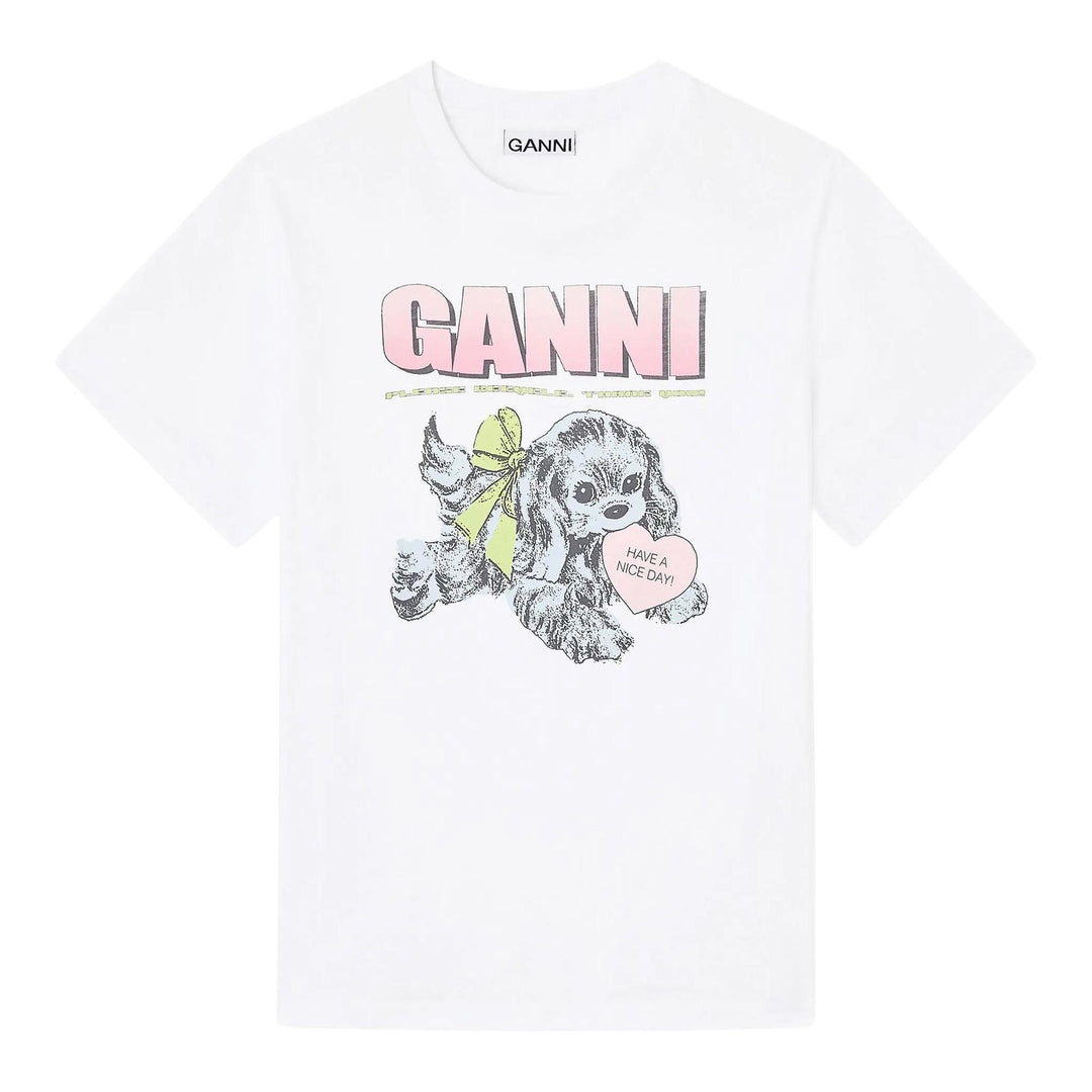 Club21 - GANNI - Basic Cotton Jersey Neon Puppy T-Shirt - TEES - White