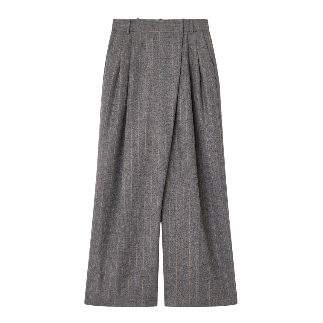 Brushed Wool Stripe Mid Waist Pants