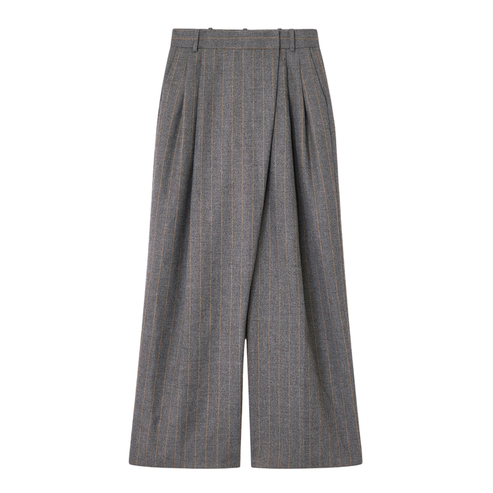 Brushed Wool Stripe Mid Waist Pants