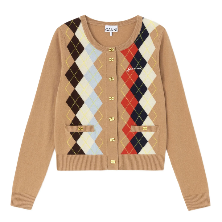 Cashmere Wool Argyle Cardigan