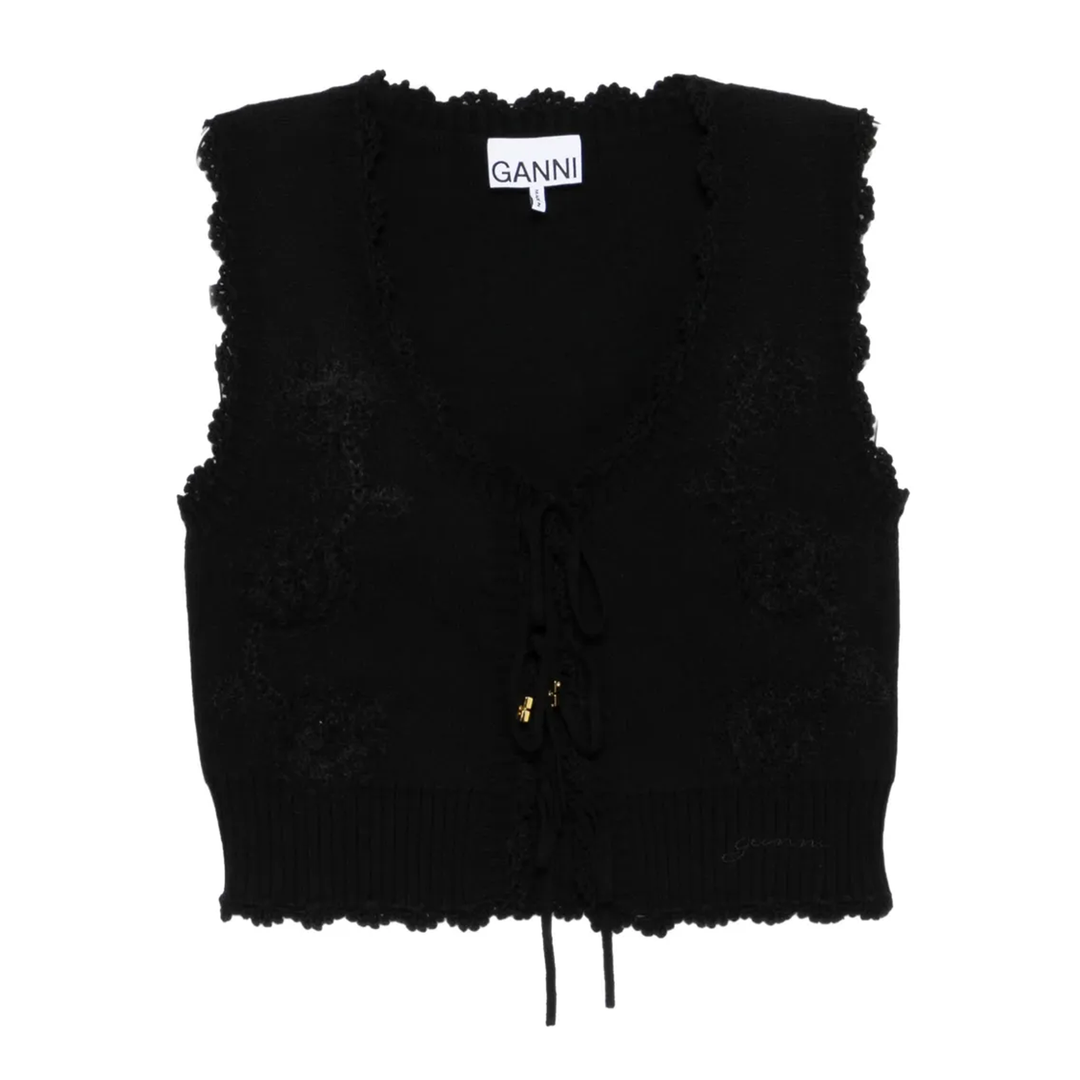 Cotton Cashmere Crochet Applique Vest