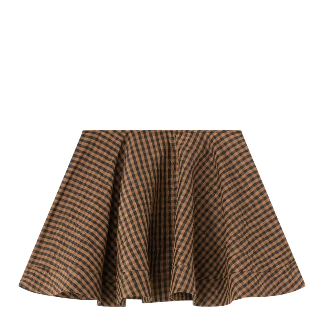 Crinkled Taffeta Check Mini Skirt