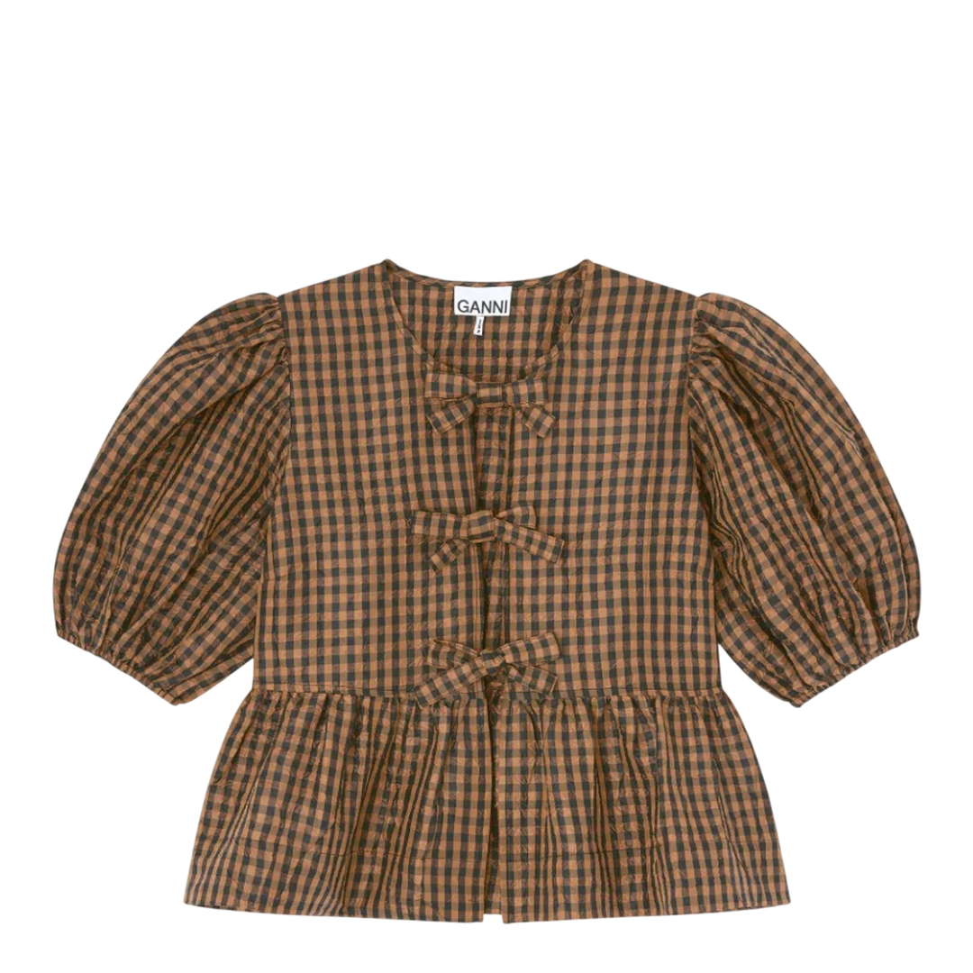 Crinkled Taffeta Check Peplum