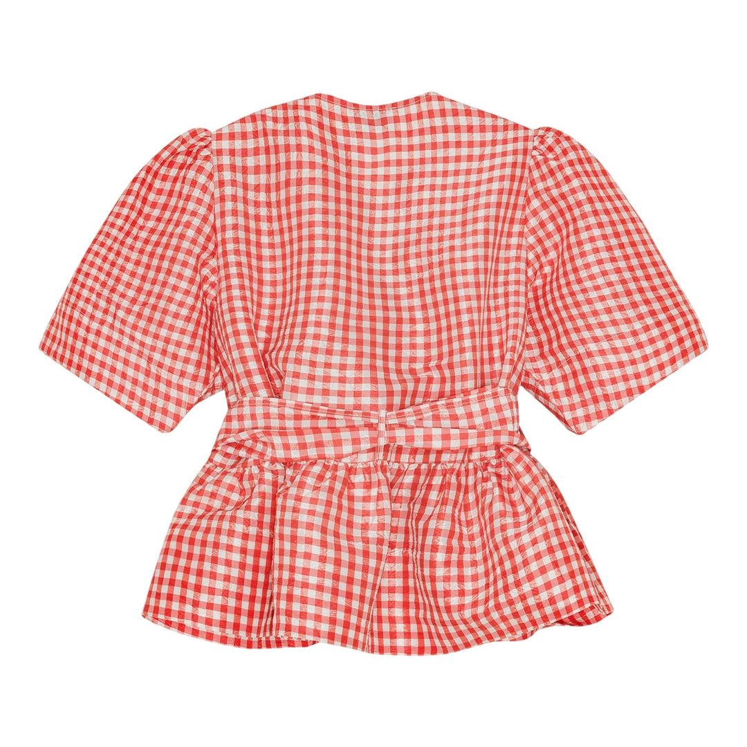 Club21 - GANNI - Crinkled Taffeta Check Tie Strap Top - WOVEN TOPS - Red