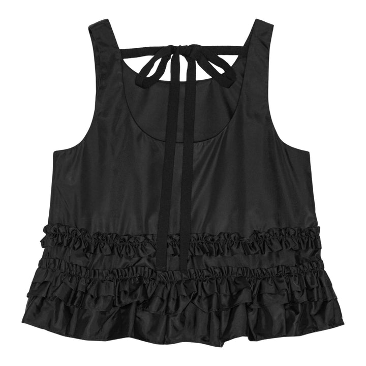 Club21 - GANNI - Duchesse Nylon Open Back Frill Top - WOVEN TOPS - Black