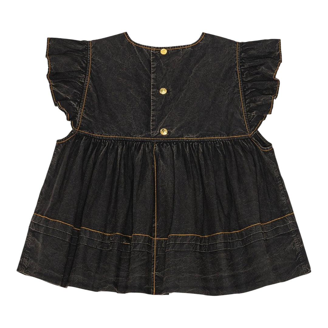 Club21 - GANNI - Garment Dyed Cotton Frill Sleeve Top - WOVEN TOPS - Black