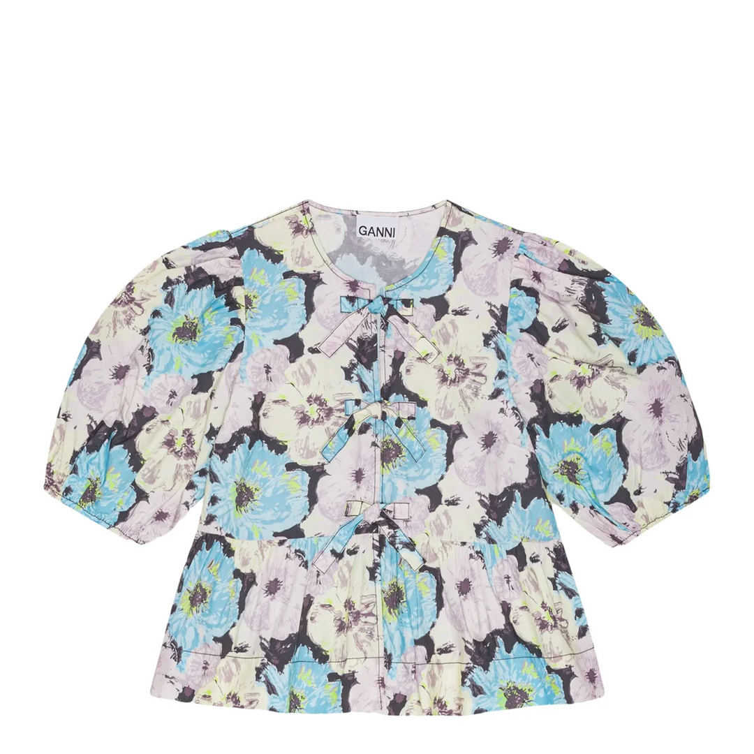 Printed Cotton Peplum Blouse