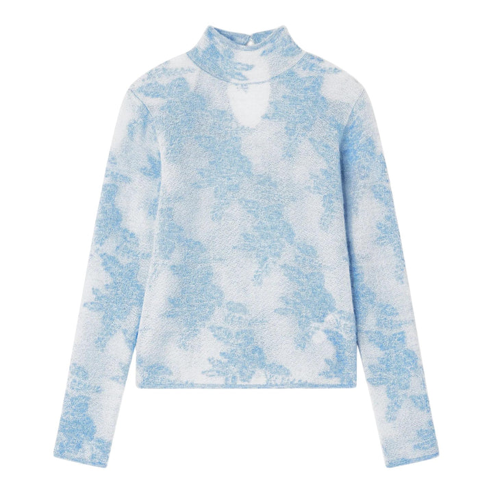 Club21 - GANNI - Sheer Flower Jacquard Mockneck Top - WOVEN TOPS - Blue