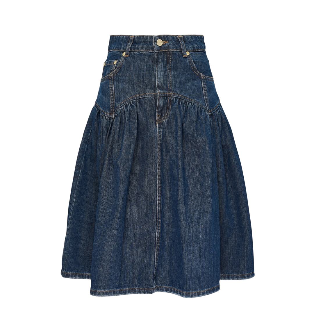 Slub Mix Denim Midi Skirt