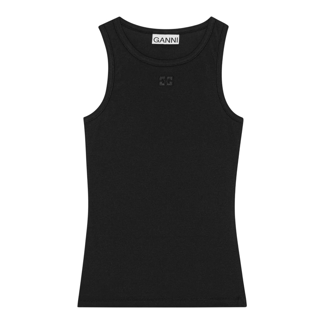 Club21 - GANNI - Soft Cotton Rib Tank Top - TANK TOPS - Black