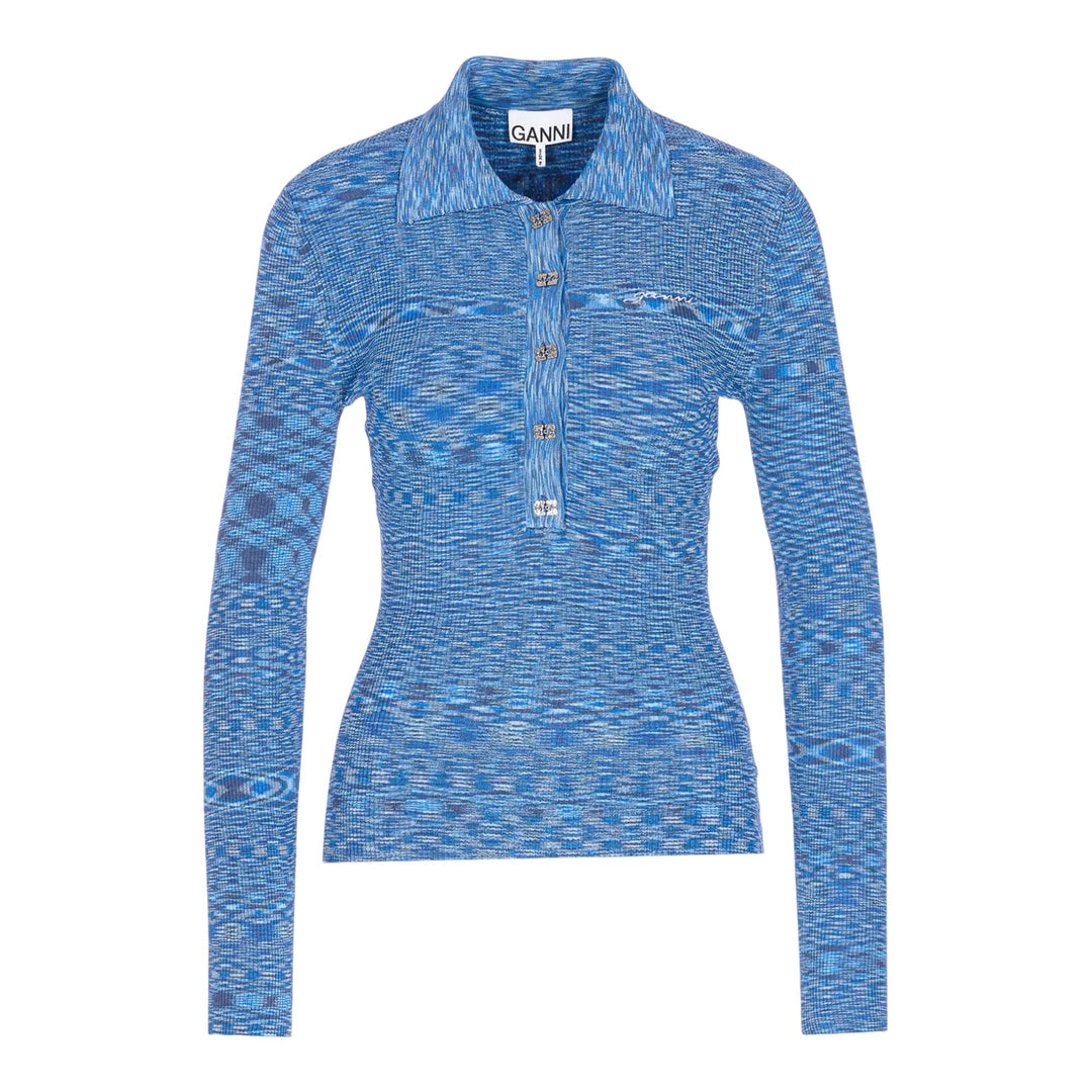Club21 - GANNI - Spacedyed Polo - WOVEN TOPS - Blue