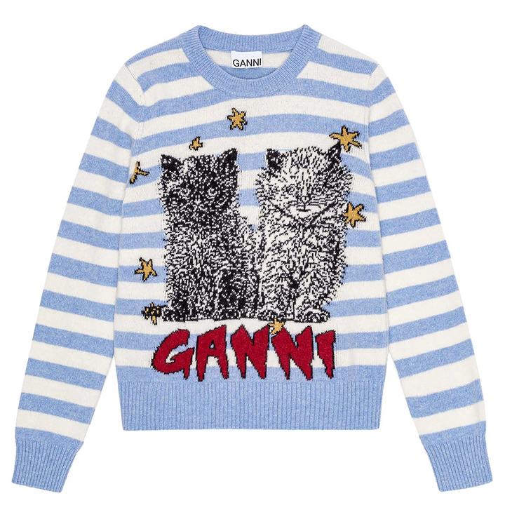 Striped Graphic Wool Mix Cat Jumper