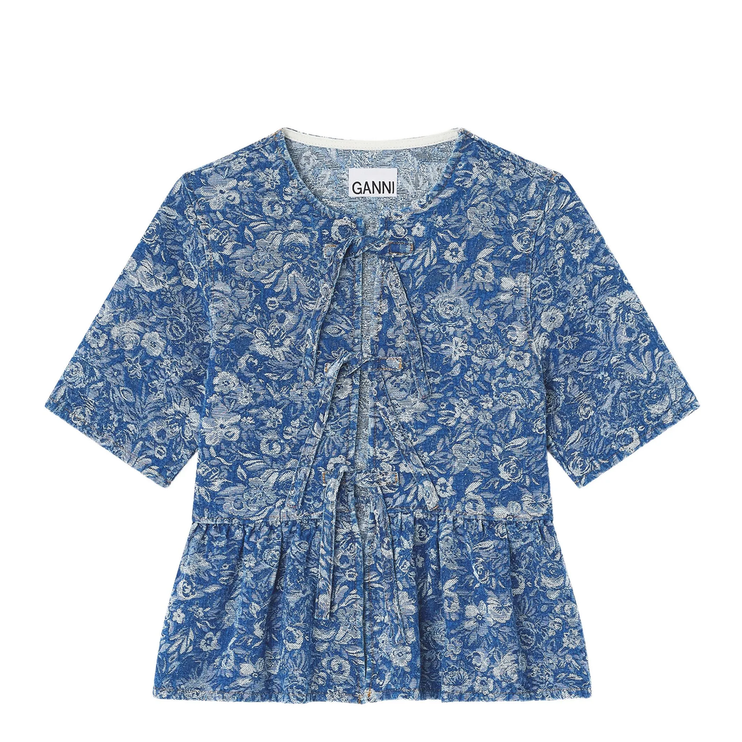 Tapestry Denim Peplum Blouse