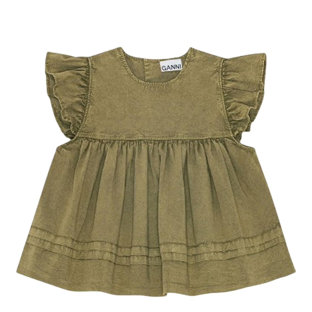 Washed Stretch Cotton Frill Sleeve Top