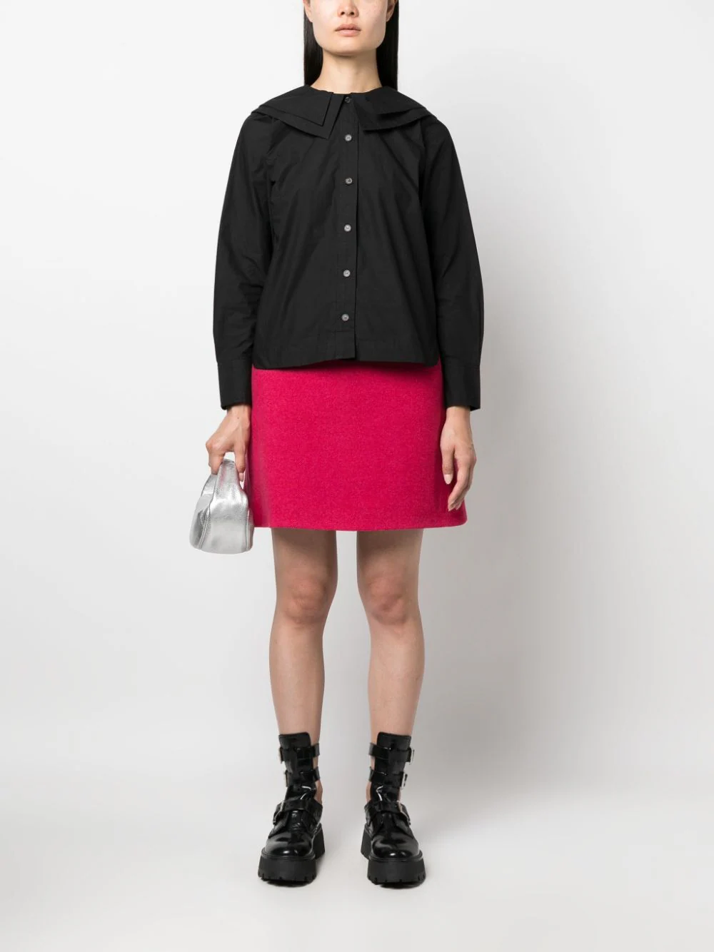 Ganni-Cotton-Poplin-Double-Collar-Shirt-Black-2