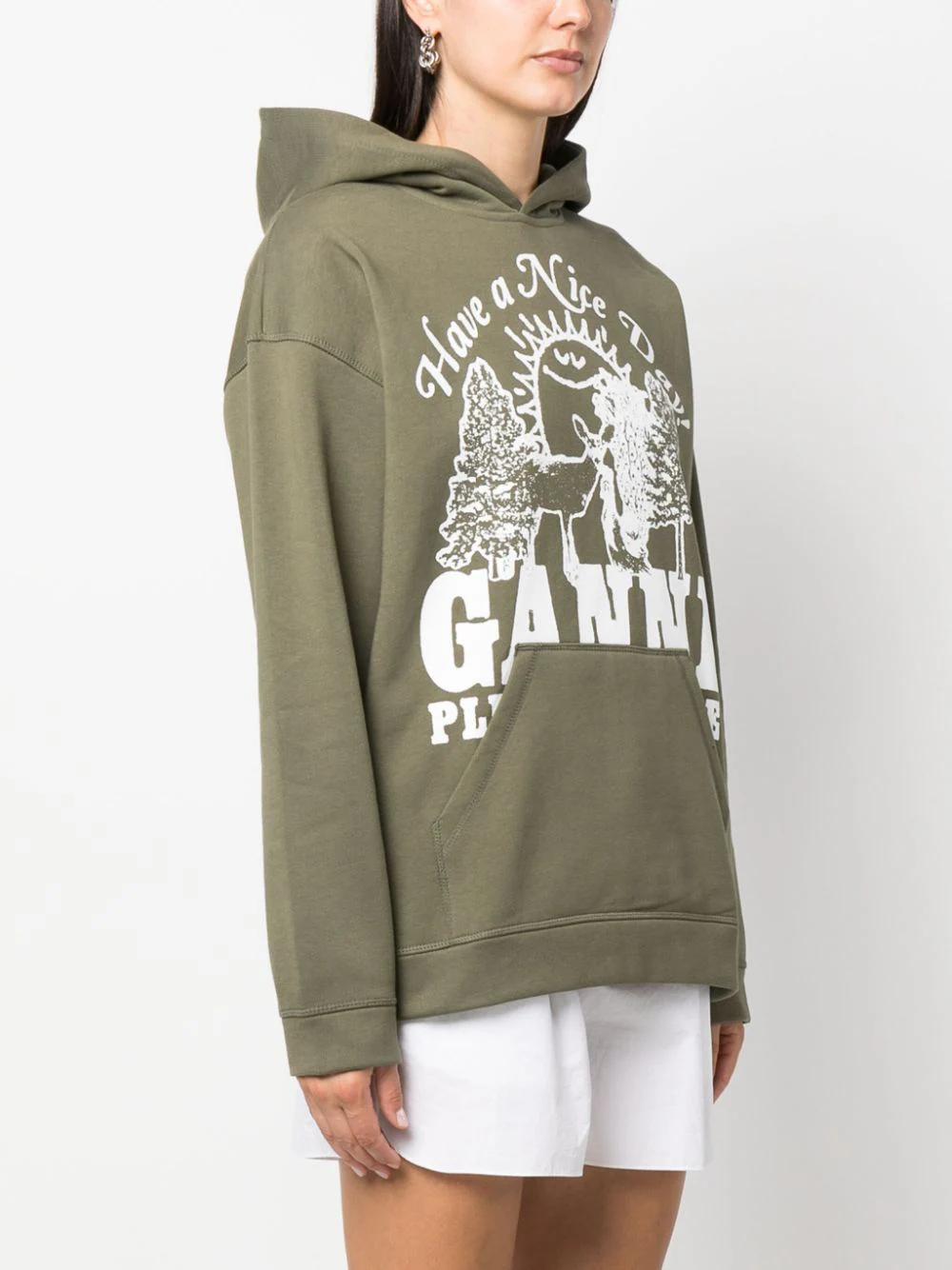 Ganni-Isoli-Animals-Oversized-Hoodie-Green-3