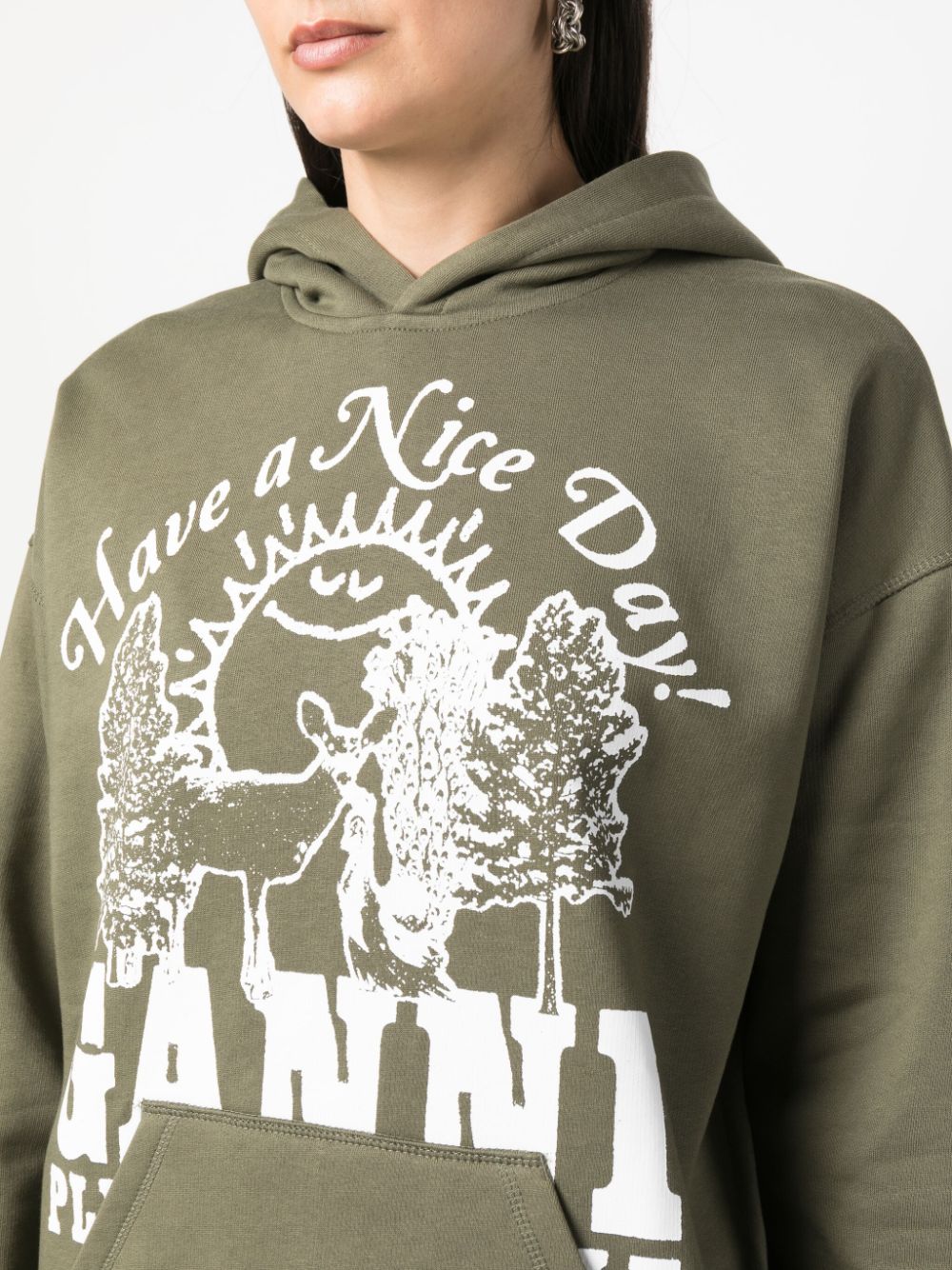 Ganni-Isoli-Animals-Oversized-Hoodie-Green-5